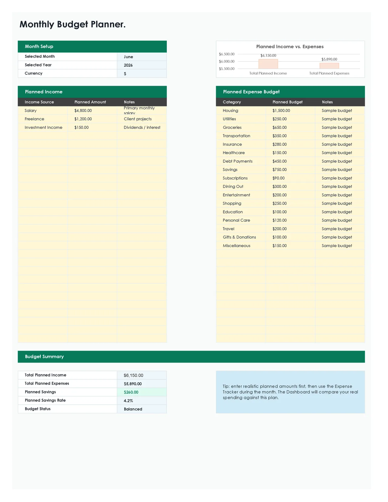 Monthly Budget Planner preview 2